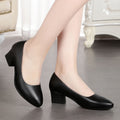 Spring autum work shoes black professional women's flats women's low-heeled leather shoes women's mid-heeled workwear formal wear short-heeled stewardess women