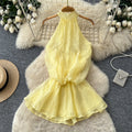 Qianjin style halter pleated backless suspender skirt for women summer pure lust style waist tie back holiday style vest tops