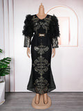 women's plus size dress, foreign trade african style  new hotfix rhinestone beaded v-neck evening gown
