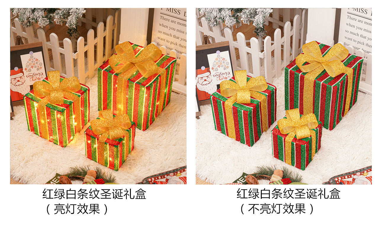Popular Christmas gift box three-piece Christmas light decoration ambient light ins wind indoor and outdoor flashing ornament