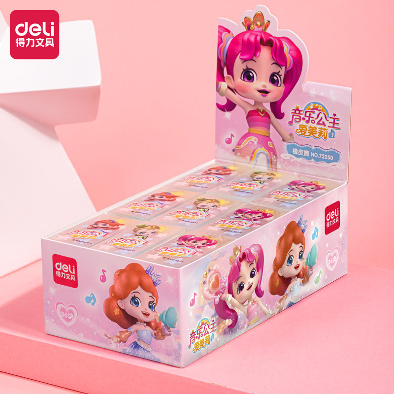 Deli 72250 Eraser Music Princess Cartoon Cute Girl Heart Student Learning Clean Jelly Color Eraser