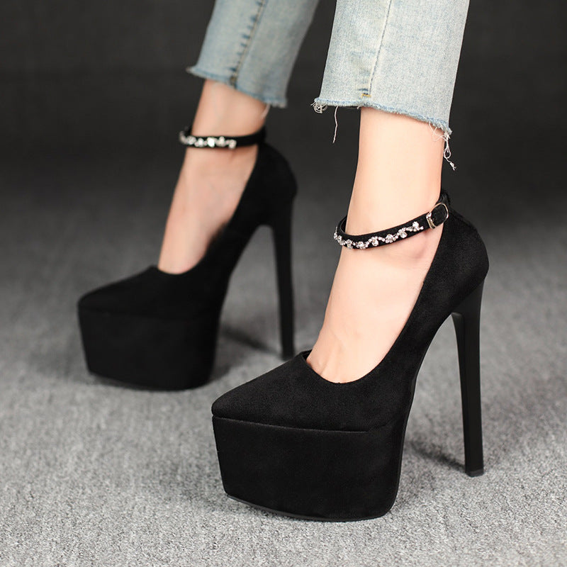 Exquisite one-word buckle t-stage catwalk style thick sole2025 summer new arrival women's shoes waterproof platform flats18cm high heels
