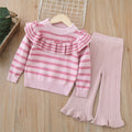 Girls' knitted sweater two-piece set -  autumn/winter new collection - baby girl striped pants outfit