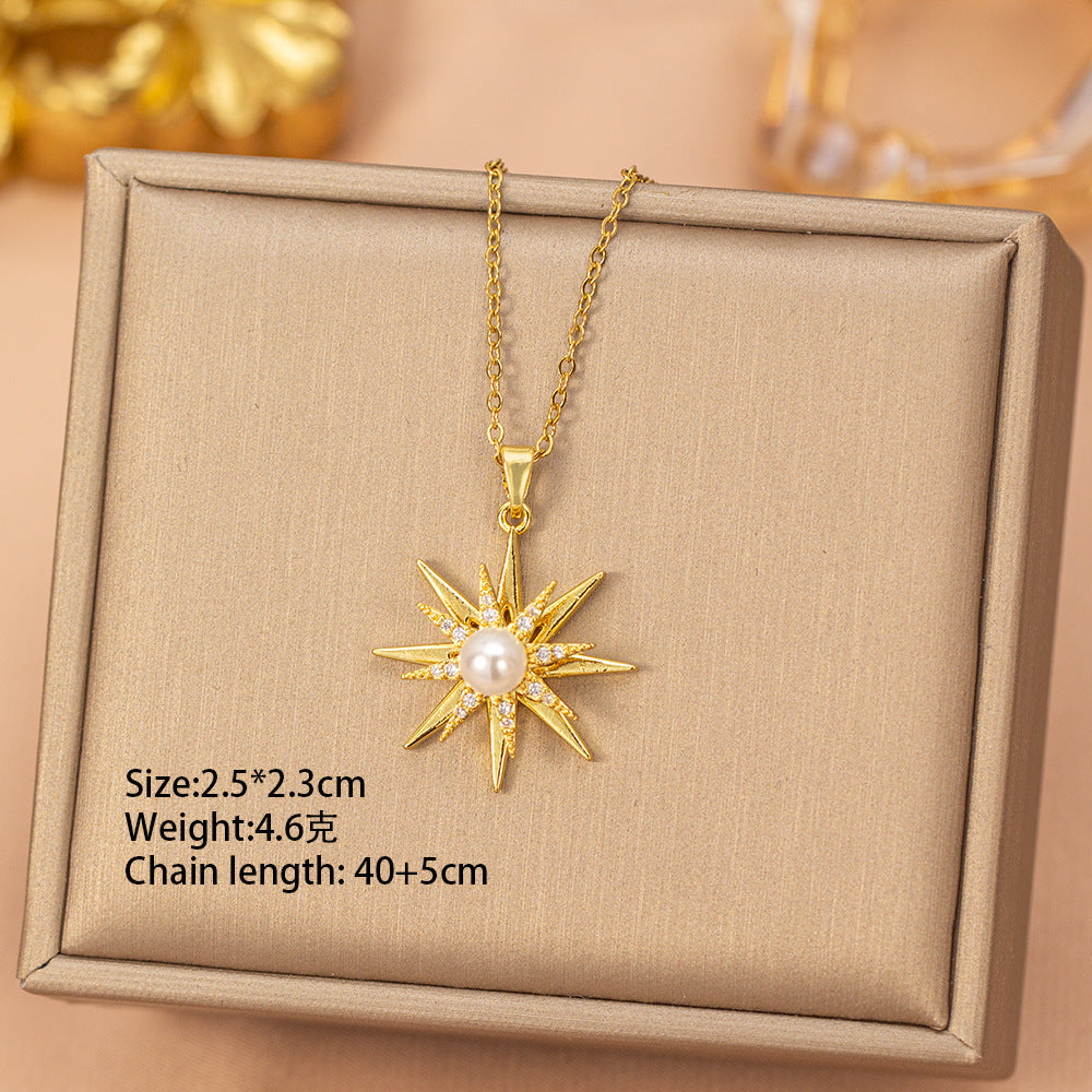 European and american hot-selling fashion zircon pearl necklace for women, lightweight luxury, niche, versatile, elegant, fashionable titanium steel clavicle chain jewelry