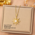 8442 pearl rotating eight-pointed star gold necklace