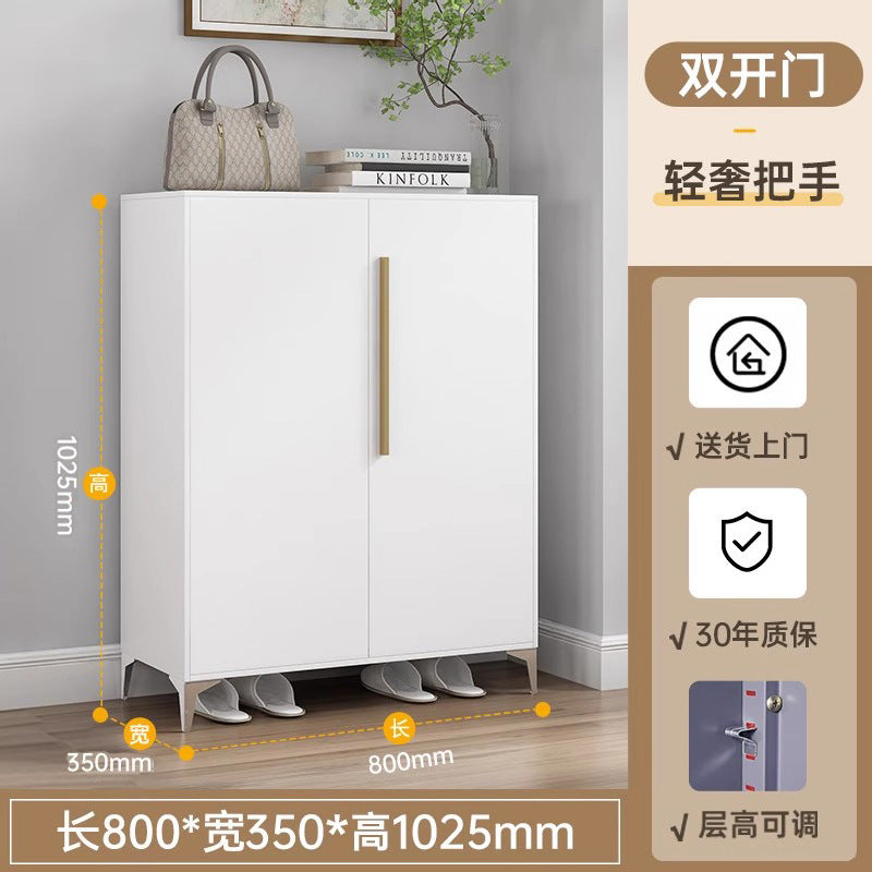 Steel shoe cabinet for home, shoe rack for entryway, hallway organizer with door and lock, minimalist large capacity faux stone shoe cabinet