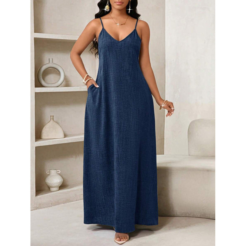 Amazon european and american bohemian style backless loose dress women's  summer new simple skirt