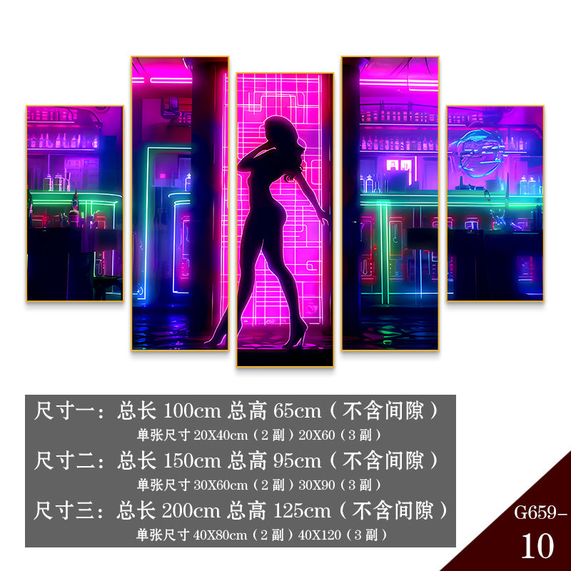 Bar clear bar wall decoration painting KTV box private room atmosphere decoration mural neon lights beautiful woman back painting