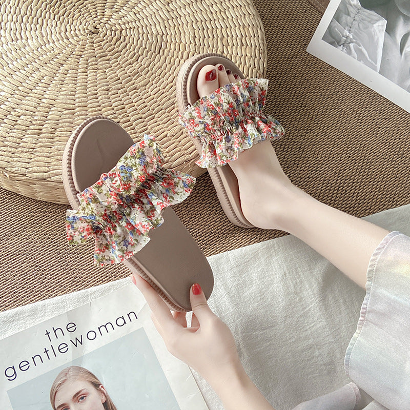 Floral print women's sandals - fairycore style, summer outdoor wear, trendy ins style, 2024 new fashion, height increasing platform beach sandals