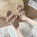Floral print women's sandals - fairycore style, summer outdoor wear, trendy ins style, 2024 new fashion, height increasing platform beach sandals