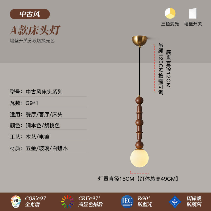 [Strict selection] Ash wood glass single-head bedside small chandelier medieval wabi-sabi wind master retro American bar counter