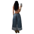Women's striped patchwork wide-leg jeans - high-waisted, slimming, loose fit, designer style, versatile denim wide-leg cropped pants
