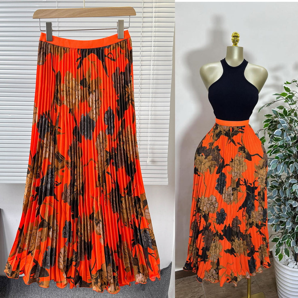 New arrival elastic waist high waist floral sweeteasiest for match a-line skirt women's medium longprintingpleated skirt