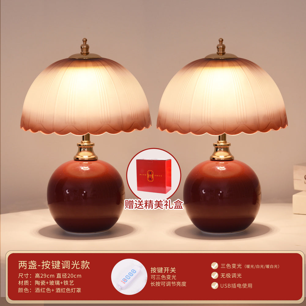 Wedding table lamp, wedding room bedside lamp, burgundy ever-bright lamp, wedding high-end wedding gift, dowry table lamp