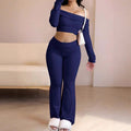 Tk  cross-border new arrival: off-the-shoulder long sleeve bodycon top and maxi pants two-piece set
