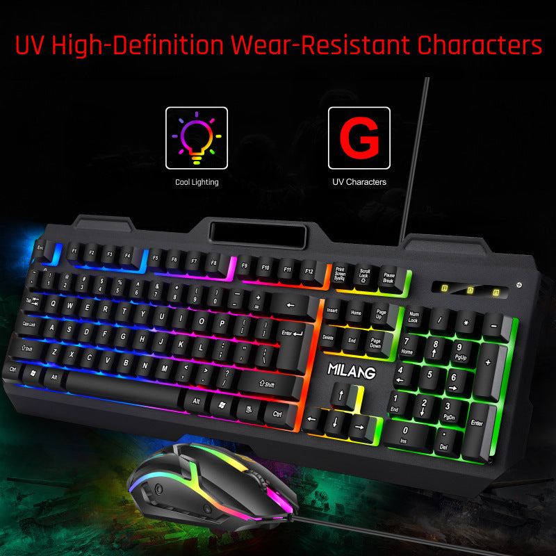 Miwolf t806 metal iron plate mechanical feel gaming keyboard and mouse combo - wired, rgb backlit, floating keycaps