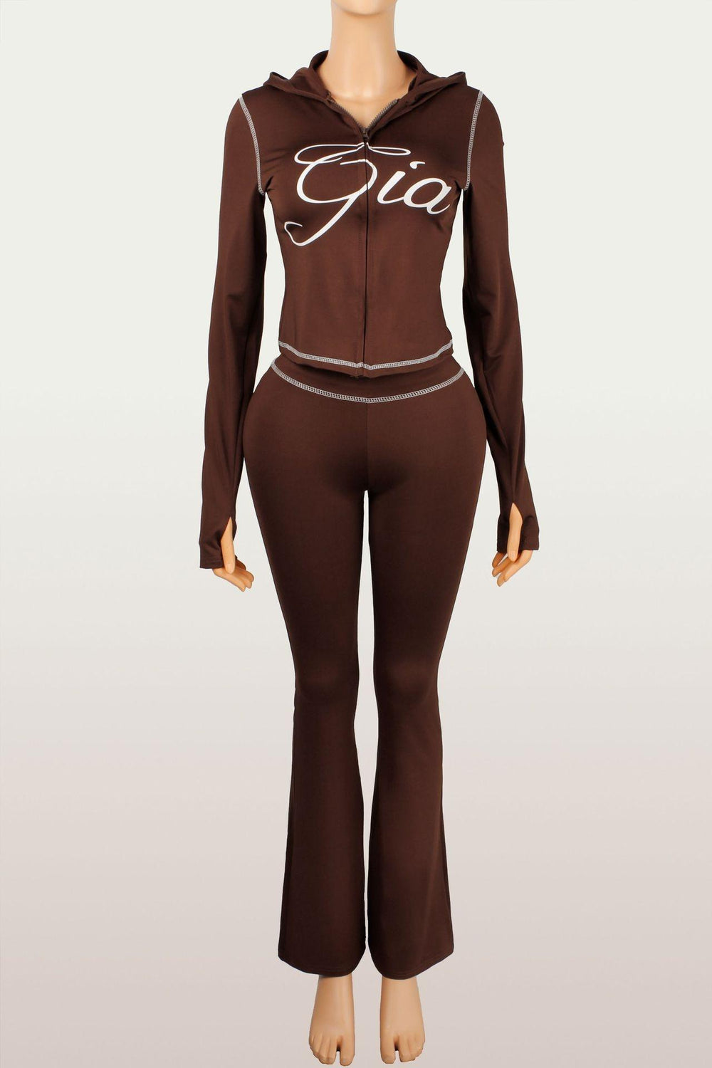 fashionable women's sexy leopard print thumbhole flare long sleeve two-piece set - hot seller in europe and the us
