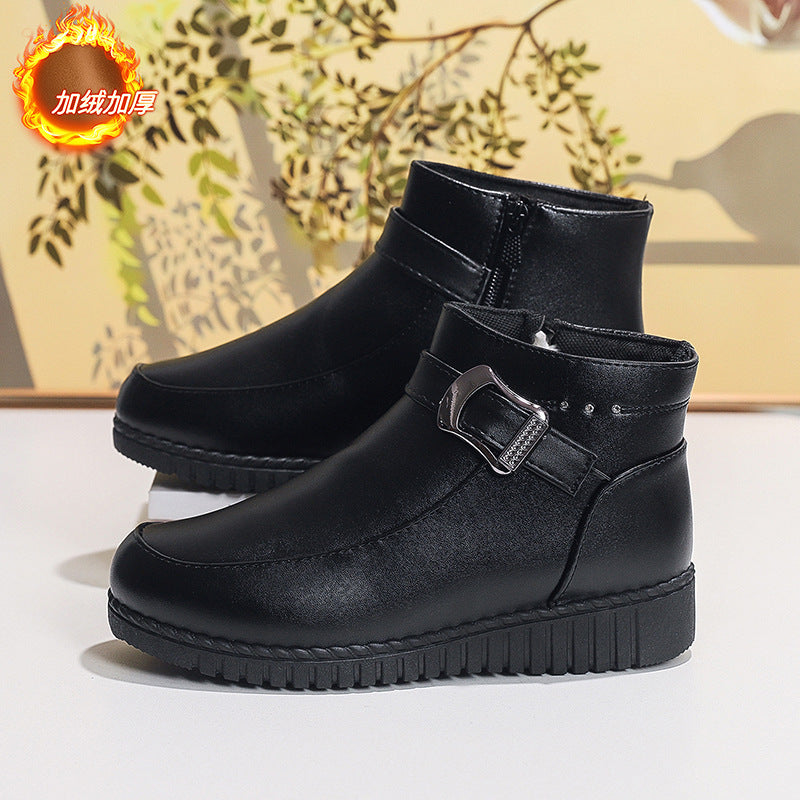 Winter slip-on fleece-lined cotton shoes heattech ladieswear shoes non-slipthickened cotton shoes for middle-aged and elderly people flatsnon-slip granny shoes