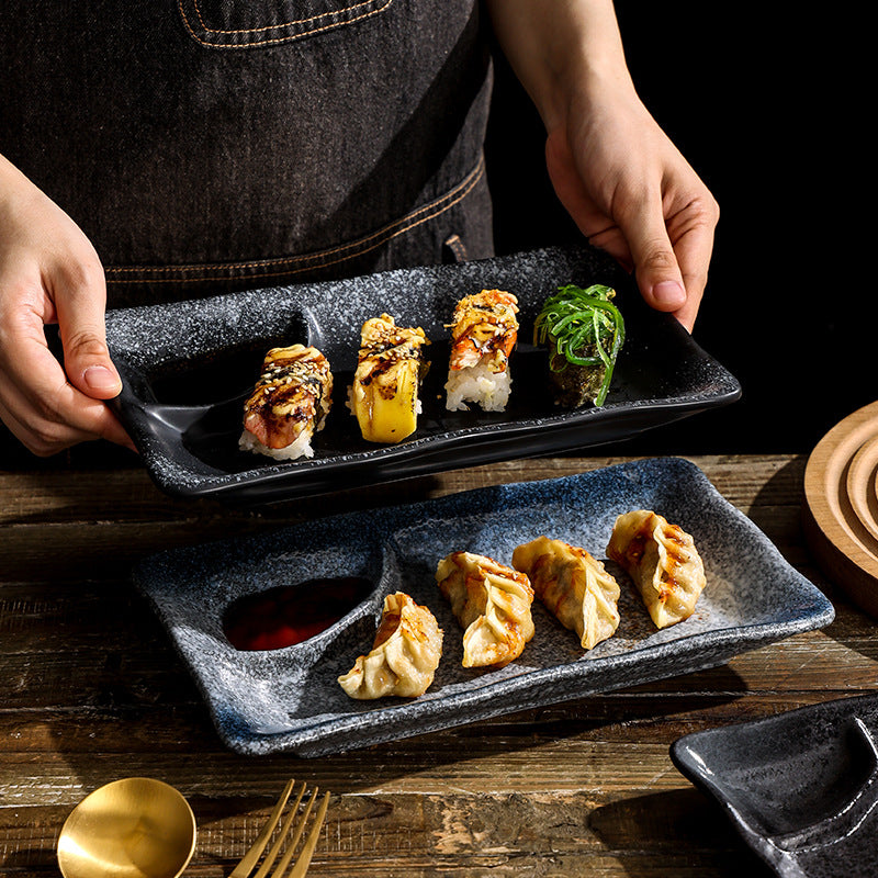 Sushi plate rectangular flat plate japanese ceramic tableware for homedumpling plate compartment plate creative western food plate dessert plate