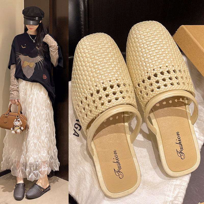 French square toe cut out toe slippers for women summer 2026 new arrivalfashionk-styleclassysenseoutwear shallow half sandals