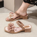 2025 summer new double flower comfortable wear-resistant non-slip trendy slippers women's outdoor lightweight versatile mid-heel sandals