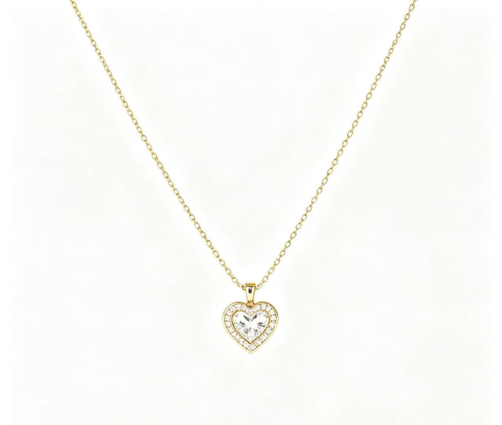 new style accessible luxury inlaid six-claw zircon copper zircon 14k gold necklace female golden elegant clavicle chain heart