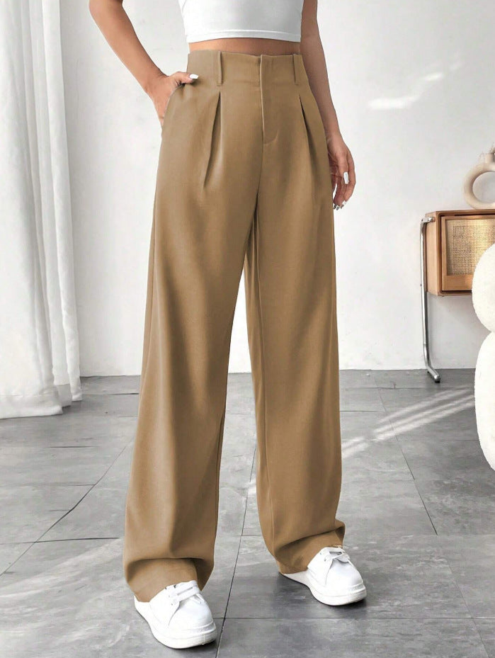 Ready-to-ship european and american style  commute-friendly, slimming, spring/summer high-waisted wide-leg pants - versatile casual suit pants/trousers