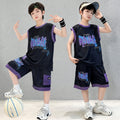 Boys'  summer new sleeveless tank top and waffle knit shorts set - trendy two-piece casual outfit for mid-to-large children