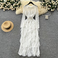Frenchclassy stereo flower rufflespatchworklong sleeveslacedress women's accessible luxuryelegance dress long skirt