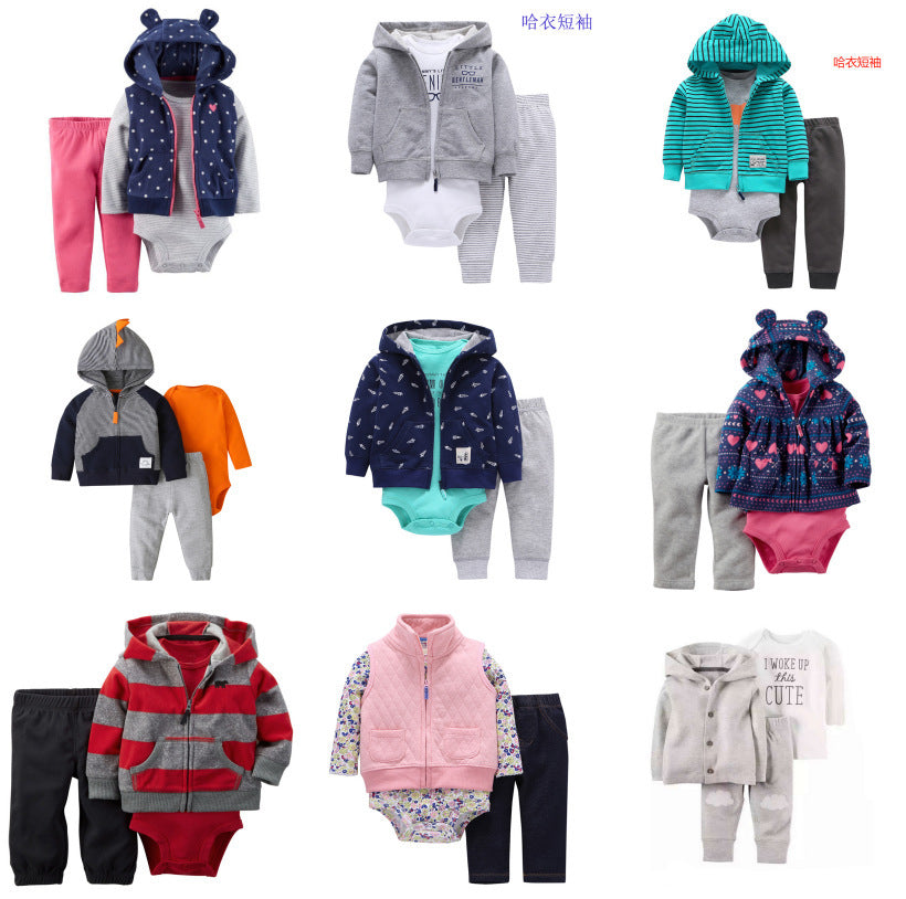 Kids' girls' baby 1-year-old sweatshirt clothes autumn separates autumn outfit set wholesale hooded sweatshirt romper