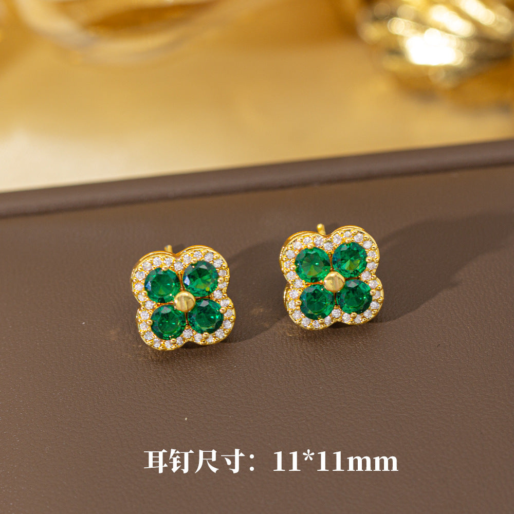 fashion elegant four-leaf clover earrings personalized zircon flower classy earrings niche styleaccessible luxurynew arrival earrings