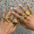 Starfish ring wholesale european and american cross-border jewelry ocean style ins high-end ring 7-piece set conch open ring