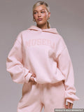 Amazon fashion cross-border  light pink casualcasualsuit same color flocking short hooded sweatshirt