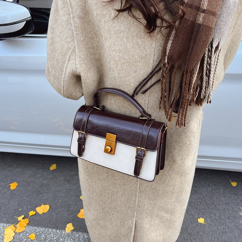 Cross-border retro handbag women's premium shoulder bag 2025 new contrasting color small square bag versatile simple messenger bag
