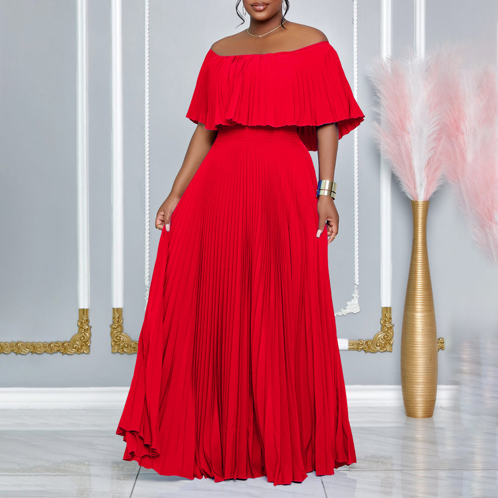 C8594  foreign trade women's new sexy off-the-shoulder pleated maxi dress - european and american style