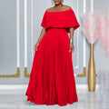 C8594  foreign trade women's new sexy off-the-shoulder pleated maxi dress - european and american style