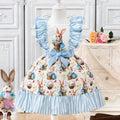 hot-selling girls' woven ruffle sleeve printed bow princess dress - cross-border exclusive for export