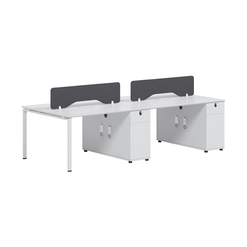 Customizable office desk and chair set - minimalist modern design for 4 or 6 workstations - office tables, employee screens, and booth seating