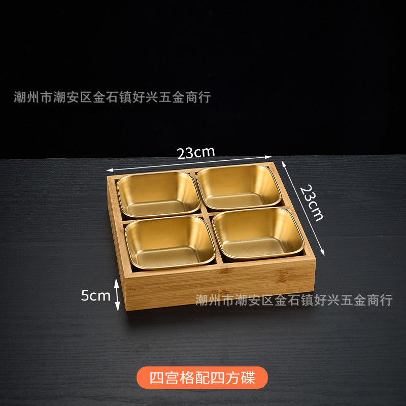 Creative nine-square grid tableware commercial hot pot restaurant barbecue restaurant beef vegetable platter bamboo tray divided grid dinner plate