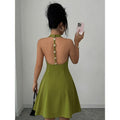 independent elegancepure color stand collar sexybacklessshortdress