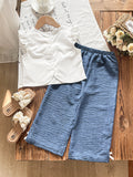 new cross-border summer children's clothing: european and american fashionable girls' floral top + refreshing wide-leg pants two-piece set