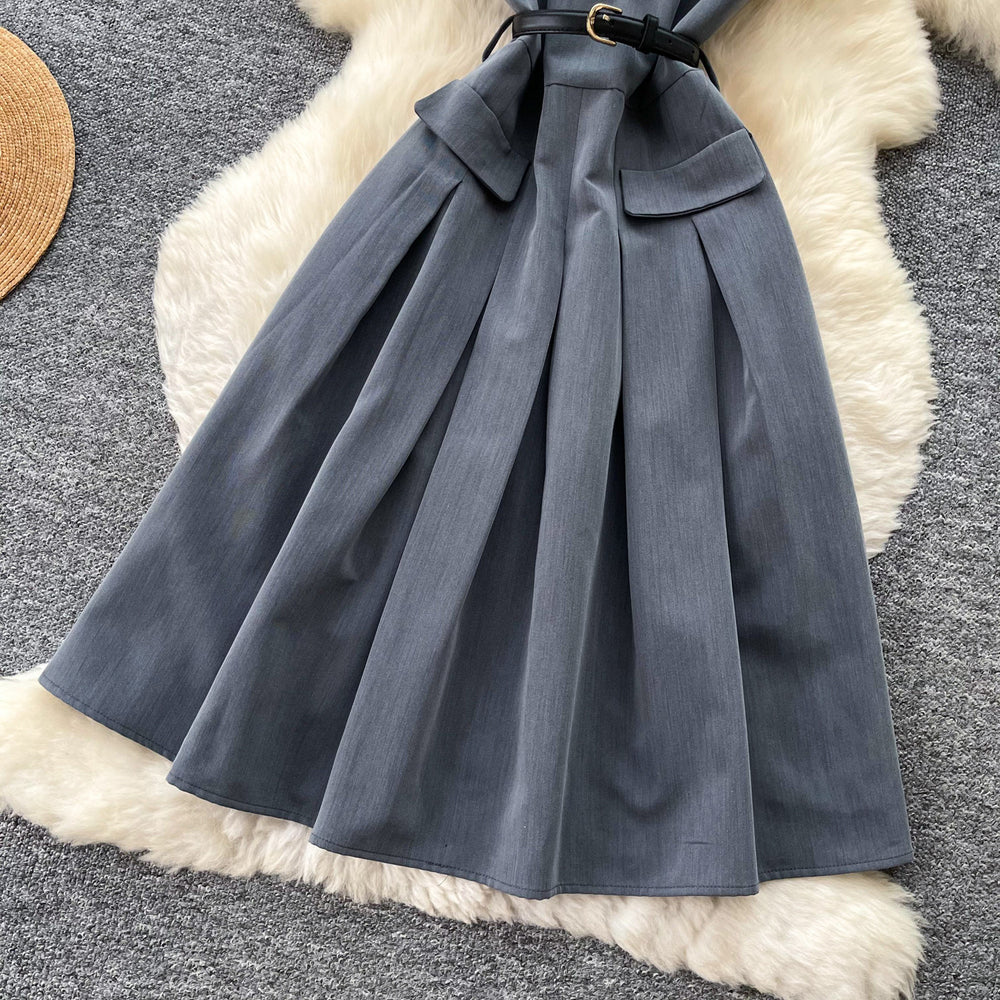 Salt style wear work clothing sleeveless lapel dress female summer waist slimming lookpleated skirteleganceelegant silm skirt