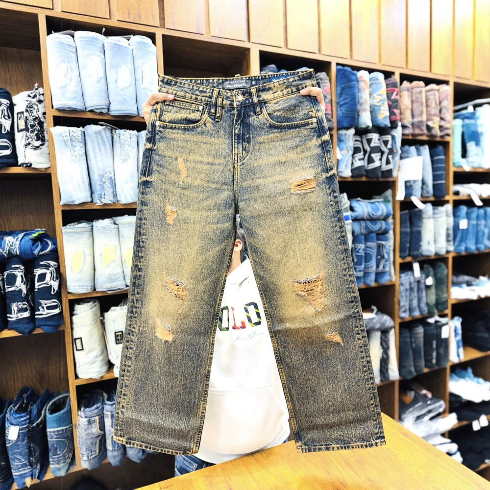 Menjeanscargo jeansnew arrivalstraight-legjeansaccessible luxury high-end pants wholesalemen jesns