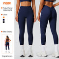 Fashion nude pleated yoga pants women's tight high waist hip lifting peach sports fitness pants breathable running pants