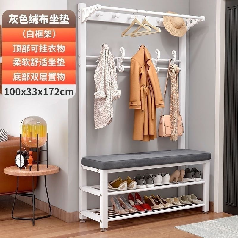 Simple shoe changing stool entrance door for home coat rack floor-standing entrance storage rack all-in-one foyer multifunctional coat rack