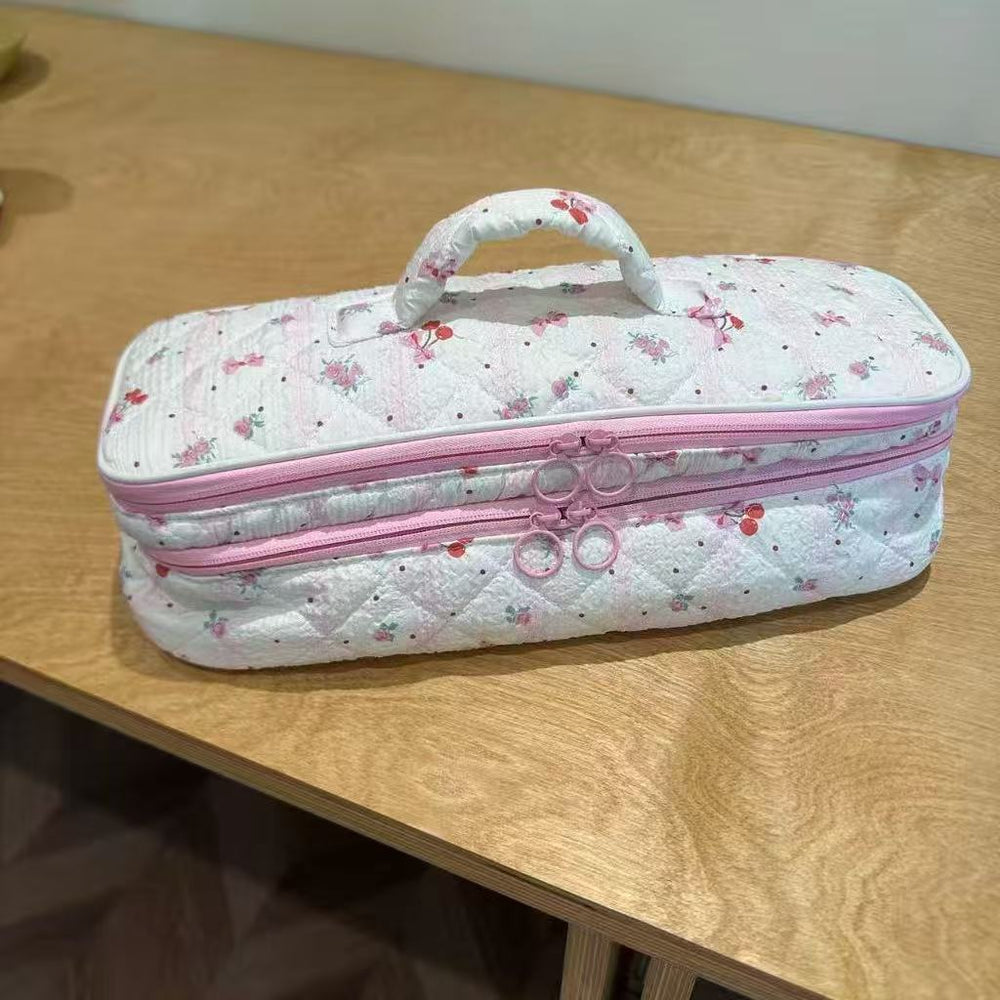 Portable hair dryer storage bag - thickened, stylish, quilted design for curling irons, flat irons, and other hair styling tools