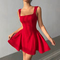 new  square neck sleeveless dress - women's slim fit red a-line mini dress for weddings