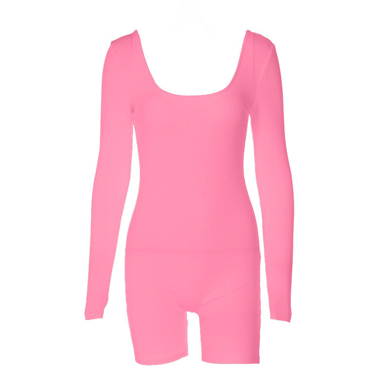 2024  high-end fashion women's clothing new solid color yoga pants threaded integrated leaking back halter long-sleeved shorts