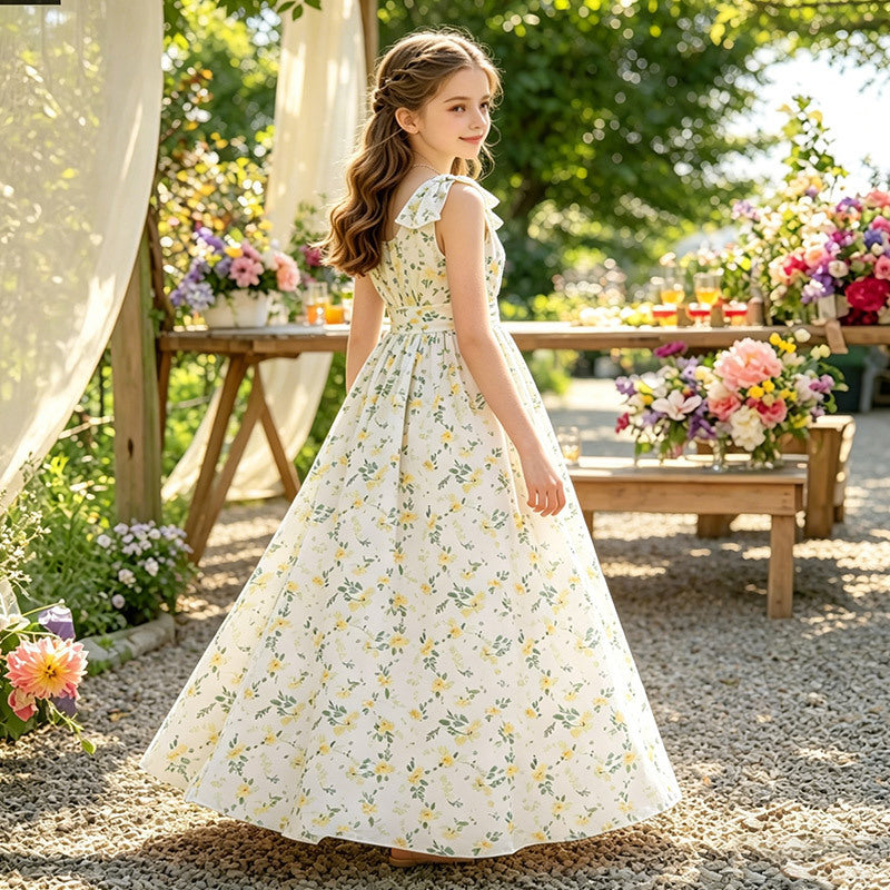 French style teen girl's chiffon floral print sundress - elegant, mature, european-inspired, cross-border fashion