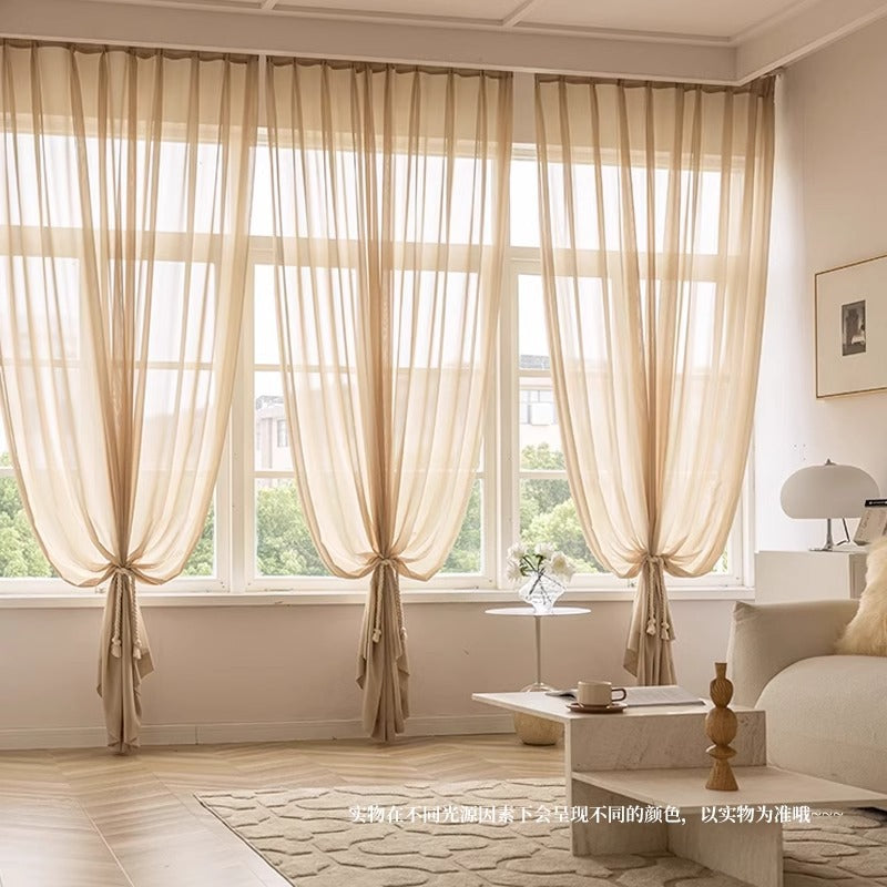 Diamond yarn milk tea light coffee all-in-one yarn curtain gauze classy sense yarn curtain translucent semi-transparent shaoxing keqiao curtain
